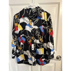 Ralph Lauren vintage Sail Boat Nautical Woman's Long Sleeve Blouse Shirt 1X